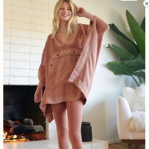 Free People FP Movement Day Drifter Poncho Sport Top Mesh Oversized Blush Boho